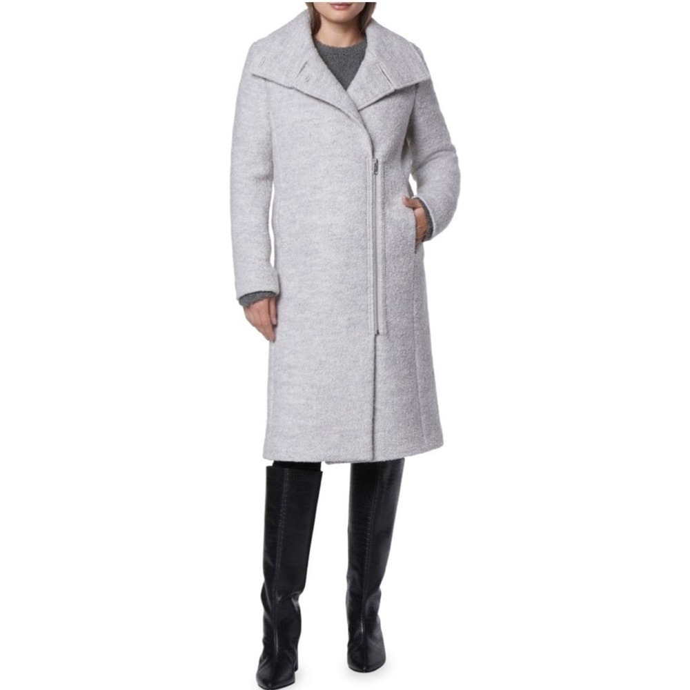 Andrew Marc Geller Assymetrical Long Coat Size M In Ivory